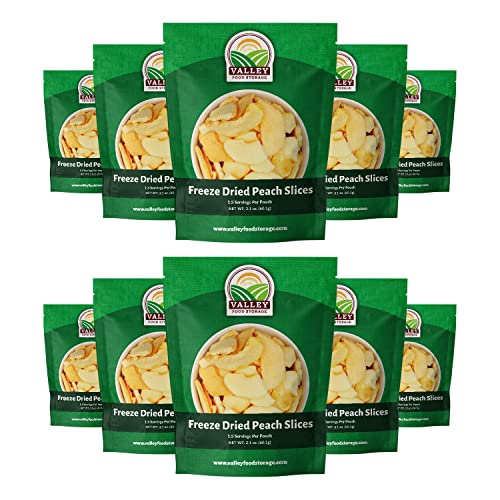 Image of Valley Food Storage Freeze Dried Peach Slices | 10-Bag Bucket, 21 oz | Non-GMO Premium Emergency Food Supply, 25 Year Shelf Life | Prepper Supplies, Survival Food, Off-Grid Living | Packaged in USA