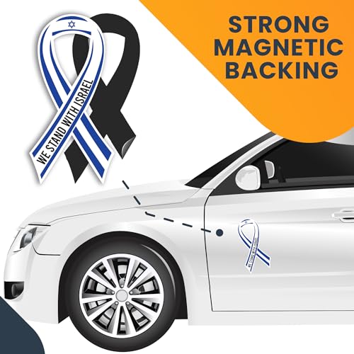 Image of Magnet Me Up We Stand with Israel, Israeli Support Flag Ribbon Magnet Decal, 3.5x7 Inches, Automotive Magnet for Car Truck SUV, or Any Magnetic Surface, Show Support and Solidarity, Crafted in USA