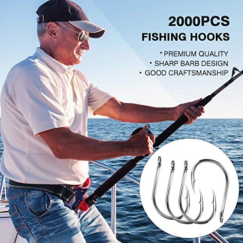 Heth 2000Pcs Fishing Worm Hooks High Carbon Steel Wide Gap Offset Fishing Hook Set For Saltwater And Freshwater With 10 Sizes #TOP4