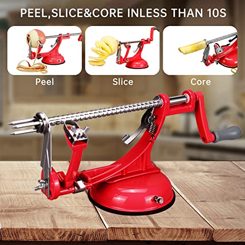 Apple Peeler, Stainless Steel Apple Corer Slicer Peeler, Durable Heavy Duty Die Cast Magnesium Alloy Apple Peeler Slicer Corer With Suction Base(Red) #TOP3