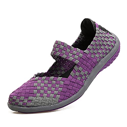 Womens Curly Type Ballet Flats Slip On Comfort Loafers Handmade Woven Shoes Purple 10 #TOP2