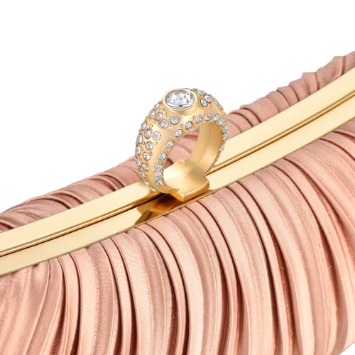 Image of Fashion Women's Evening Bags, Gold Silk Luxury Handbags with Chain Stylish Purses for Wedding Party