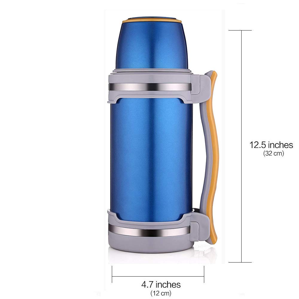 Termo de Viaje 2/2.6 litros, Botella de Agua Acero Inoxidable sin BPA, Camping o Senderismo. Caliente o Frio más de 24 Horas, Agua, Café, Leche, Té o Mate (blue,2600ML)