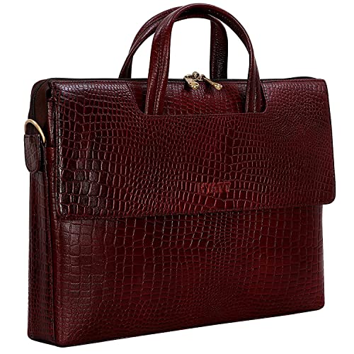 Image of RICHSIGN LEATHER ACCESSORIES Full Grain Natural Leather Laptop Messenger & Shoulder Bags for Men Women Office Briefcase Branded Stylish..Dimensions: L-14 x H- 12 x W- 2 Inch (Weight=900 GR)