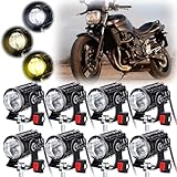 VIHOSE 8 Pack Motorcycle LED Driving Fog Lights Kit 12v White/Amber Motor Auxiliary...