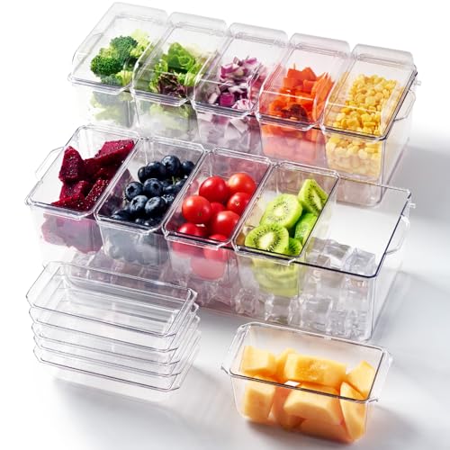 2 Pack Chilled Condiment Tray Server with 5 Containers...