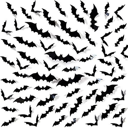 Ivenf Halloween Decorations Bat Wall Decals Stickers Decor, 144 Pack 3D Bats Window Decals, Bat Halloween Door Decor