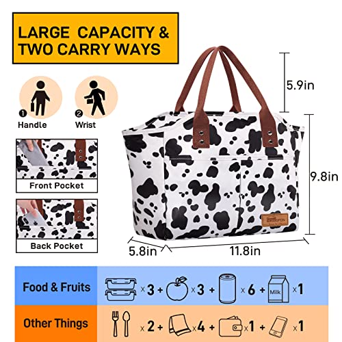 Homespon Fashionable Tote Reusable Insulated Lunch Bag Cooler Box With Pockets For Woman Man Work Shopping Or Travel(Cow) #TOP1