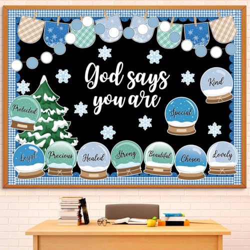 Pajean Winter Bulletin Board Set Wonderland Classroom Decorations - Holiday Theme Sign Wall Cutouts Art for Office Festive Decor(Religious Snow Globe)