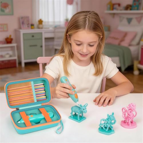 Image of ANKHOH 3D Pen for Kids Case, for 3Doodler Start+ Essentials, Green | Portable hard EVA storage case with custom-fit base, mesh pocket and wrist strap for school and travel; case only