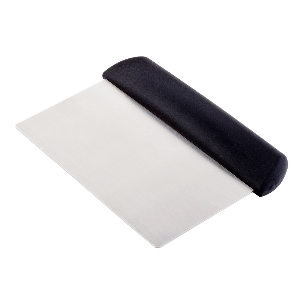 Restaurantware Met Lux 4.5 Inch x 6.3 Inch Dough Scraper 1 Dishwasher-Safe Bench Scraper - Plastic Handle Corrosion-Resistant Black Stainless Steel Pastry Scraper For Slicing Cutting Chopping