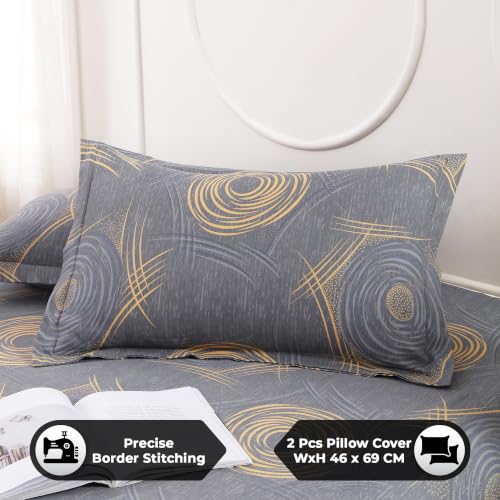 Image of Dew Cotton Bedsheet for Double Bed 160 TC 250 x 225 CM, Grey | Soft Lightweight Microfiber Bedsheet with 2 Pillow Covers, King Size 250 x 225 cm, Wrinkle Resistant & Easy Care Bedding