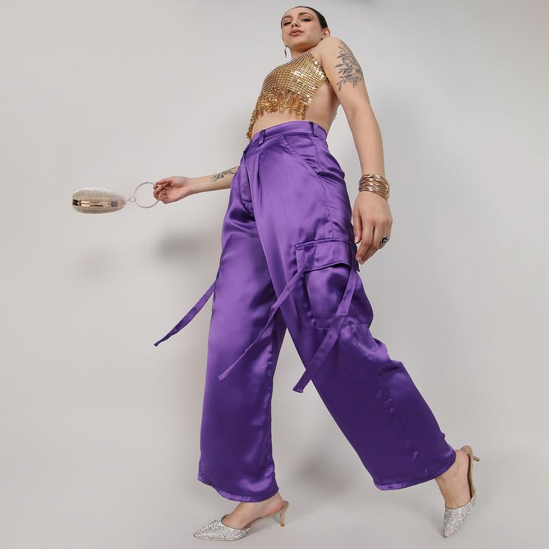 Image of PINACOLADA Women's High Rise Cargo Pants for Casual Wear | High-Rise | Cargo Pants Crafted with Comfort Fit for Everyday Wear