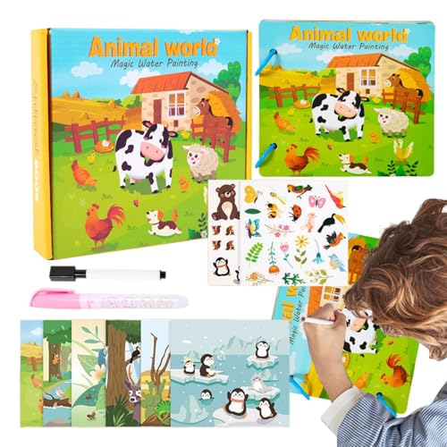 水彩ペインティングブック | 再利用可能 な 教育的 アート クラフト 玩具 | 魔法の水彩絵本 塗り絵 | 3?8歳向け男の子女の子幼児子供