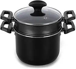 Multiflon Cuscuzeira de Aluminio 16 Centimetros Com Tampa de Vidro Linha Induct+ Resistente Eficiente Durável e Saudável