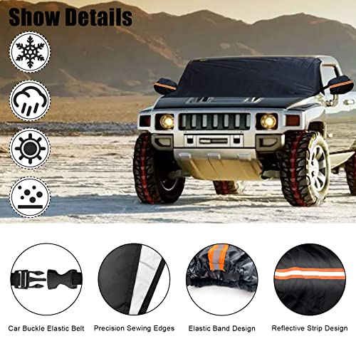 Car Windshield Snow Cover, With Removable Mirror Cover Protector, 94.5×57.1Inch Car Windshield Four Seasons Climate Sun Visor Snow Shield, Protects Against Snow, Ice, Uv Rays And Frost (Black) #TOP3