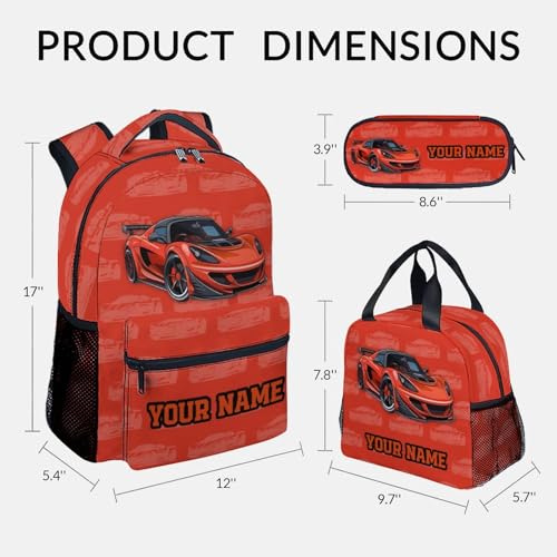 Kids Backpack with Lunch Box, 3 in 1 Custom Cute Car Bookbag for Elementary Middle, 17 Inch Racing Car School Bag Set for School Travel2