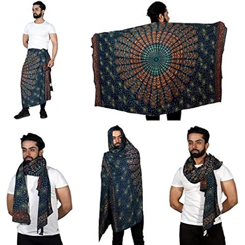 SARJANA HANDICRAFTS Men Women Rayon Mandala Sarong Scarf Shawl Cover Up Swimwear Wrap Dress Bikini Unisex Gypsy Beach Towel (Green) Cover