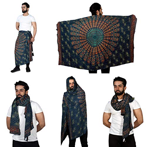 SARJANA HANDICRAFTS Men Women Rayon Mandala Sarong Scarf Shawl Cover Up Swimwear Wrap Dress Bikini Unisex Gypsy Beach Towel