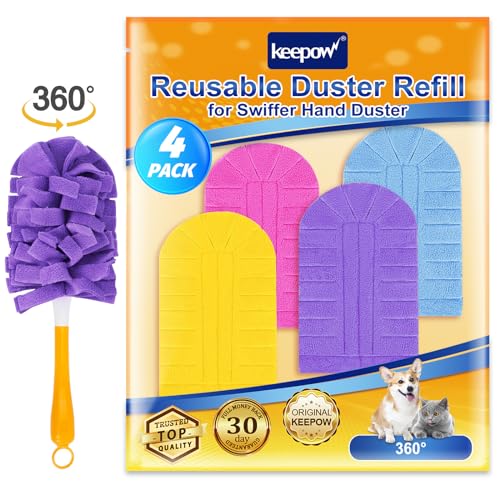 KEEPOW Reusable Duster Refill Compatible with Swiffer Hand Duster Heavy Duty Duster Refills 360 Degree Dusters Refills for Cleaning Fleece Refill Ceiling Fan 4 Pack (Handle is Not Included)