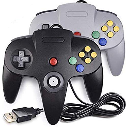 LUXMO PREMIUM N64 USB Game Controller for Classic N64 PC Gamepad Joystick Controller for N64 Windows PC Retro Pie (Black/Gray)