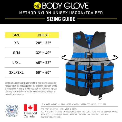 Image of Body Glove Method Nylon U.S. Coast Guard Approved Life Jacket PFD - Blue-2XL /3XL