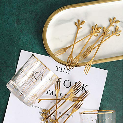 Ansaw DE-MEATCLAWS-30H-221 10-Piece Gold Mini Leaf Dessert Forks Set thumb #2