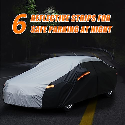 Image of Car Cover Waterproof All Weather 6 Layers, Outdoor Car Covers for Automobiles with Zipper Door, Hail UV Snow Wind Protection, Car Cover Fit Sedan-Length (180 inch to 190 inch)
