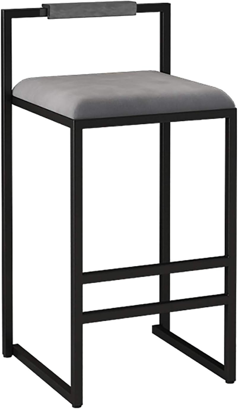 Tabourets de bar en velours gris 65cm, chaises de bar de cuisine avec dossier confortable