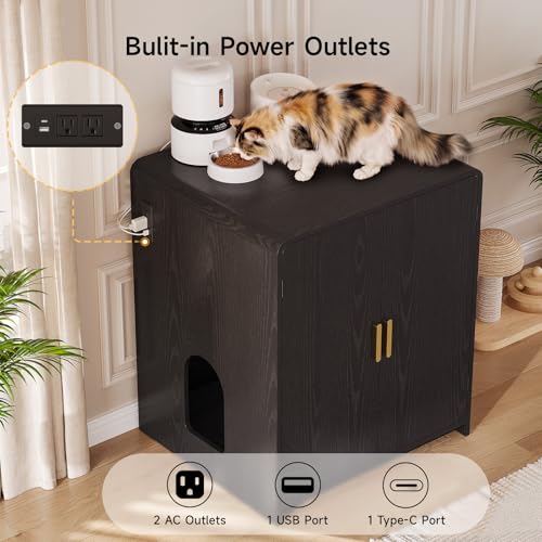 Image of ONBRILL 35 inch Cat Litter Box Enclosure for Self Cleaning Litter Box, Black