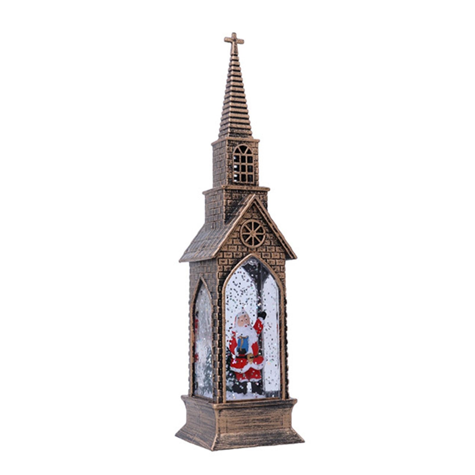 YROHGKPN Sturdy ABS Glowing House Water Ornament with LED Lights for Years Round Celebration Bronze Finish Water Filled Lights Decoration