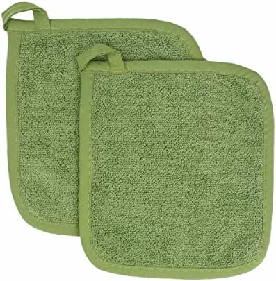 Ritz Premium Terry Pot Holders & Hot Pads Without Pocket (2-Pack), 8.5"x8.25", High Heat Resistance, 100% Cotton, Cactus Green