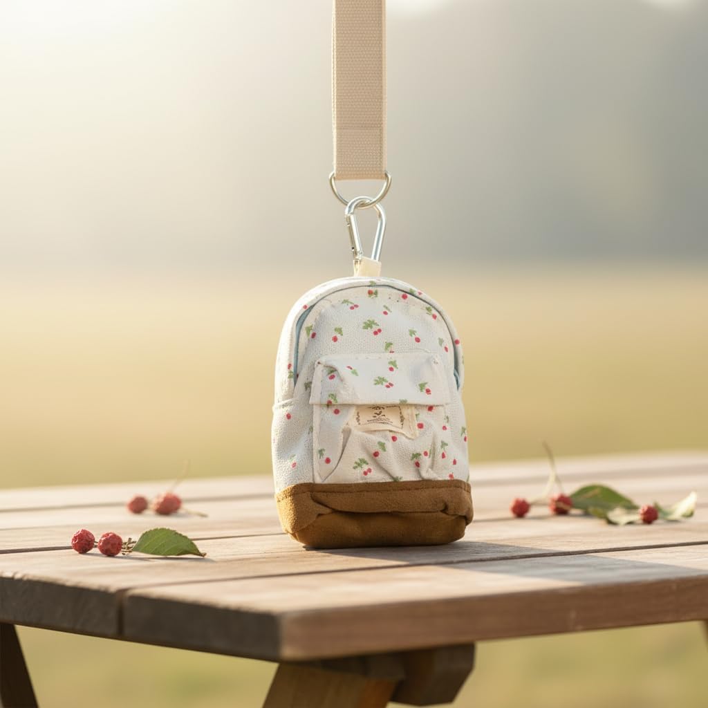 Mini Backpack Coin Purse, Canvas Key Chain Wallet, Floral Design Zipper Pouch, Coin Purses and Pouches (Apricot)