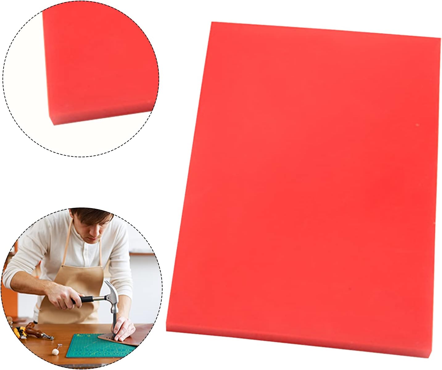 Trimming Shop Rubber Crafting Pad, Hole Cutting Mat, Rubber Mat for Leather Craft, Stamping Tools, Hole Punching Rubber Board, 15cm x 20cm x 0.8cm, Red