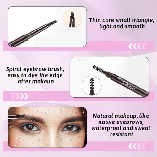 2pcs Eyebrow Pencil with Brow Brush, Waterproof Dual-Sided Micro Brow Pencil Drawing Eye Brow, Long-Lasting & Natural Look Professional Microbrow Pencil Automatic Makeup Tool (Light&Dark Coffee) - Image 4