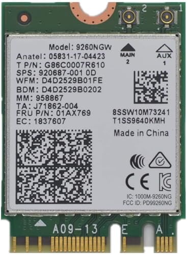 9260NGW WiFi Card | Dual Band Wireless | 9260AC AC 9260 NGFF WiFi Card M.2 | 2.4 & 5GHz(160Mhz) | Bluetooth 5.0 Wireless Card | Up to 1.73Gbps (AC9260NGW, Wi-Fi 5 M.2 PCIe)
