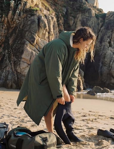 Owntop Wasserdichte Wickelmantel für Erwachsene - Leichtes Strandcape mit Frottee-Futter | Übergroßer Kapuzenjacke mit Fledermausärmeln | Wärmemantel Für Schwimmen, Surfen (Grün,M)