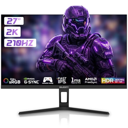 Majesty 27 2K QHD Gaming Monitor | FAST ULTRA IPS | 210Hz | 1ms | HDR400 Ready | 134% sRGB | 10-Bit | G-SYNC & FreeSync | HDMI & DisplayPort | VESA | Built-in Speakers | Flexible Stand