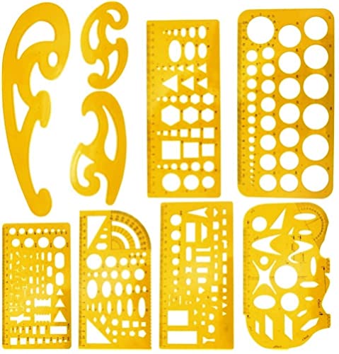 KAHEIGN 9Pcs Zeichenschablone Kurven Vorlage Lineal Set, Geometrie Zeichnungsvorlage Kreisschablone Kurvenschablone Kunststoff Messlineale für Technische Zeichnen Büro Schule