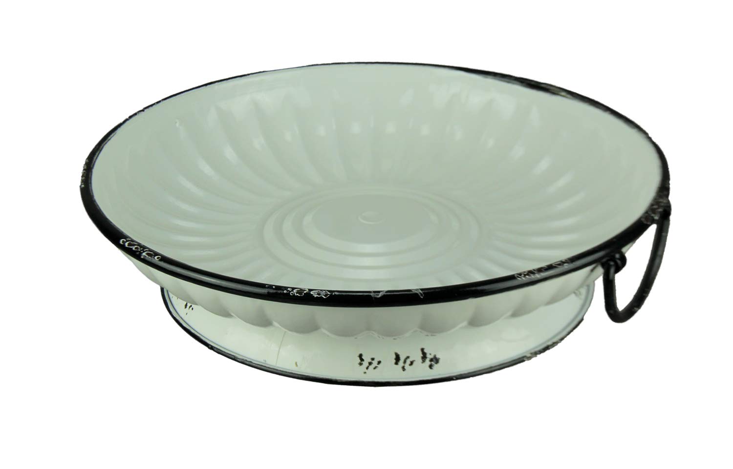 Things2Die4 Black and White Metal Vintage Round Decorative Bowl With Handle