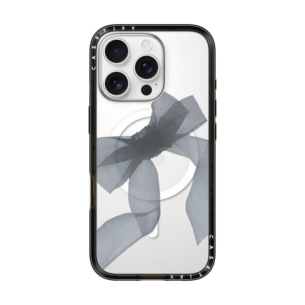 CASETiFY コンパクト iPhone 16 Pro ケース [MagSafe対応/薄型 軽量/耐衝撃] - Black Organza Ribbon - ブラック