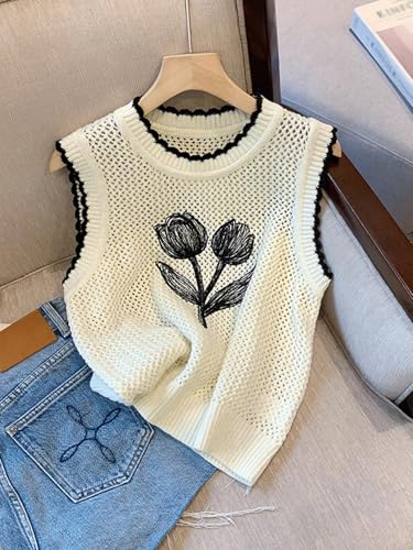 Verdusa Women's Floral Crochet Sweater Vest Elegant Old Money Summer Knit Tops3