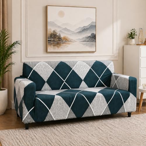 Image of Universal 3 Seater Sofa Cover with Elasticity, Protective, Stretchable, Spandex & Polyester Sofa Slipcover (3 Seater, 185cm * 230cm) (Blue Lining)
