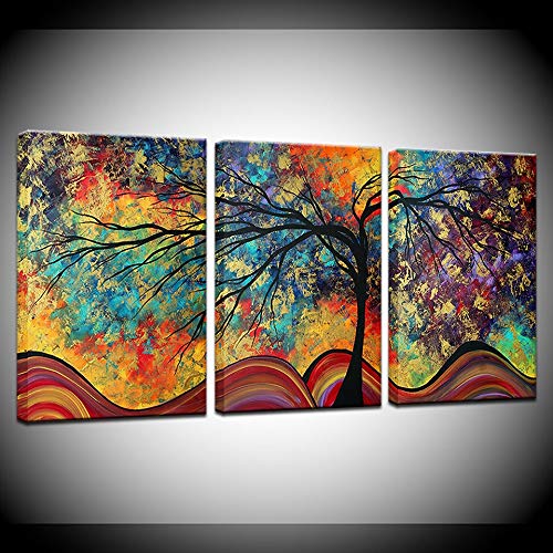 Affiche pour salon design avec grand tableau arbre abstrait coloré en 5 pièces