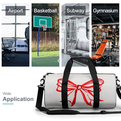 Simple Pure Red Line Bow Ribbon Travel Gym Bag for Women Men Cylindrical Duffle Bag Sport Workout Bag with Shoulder Strap3