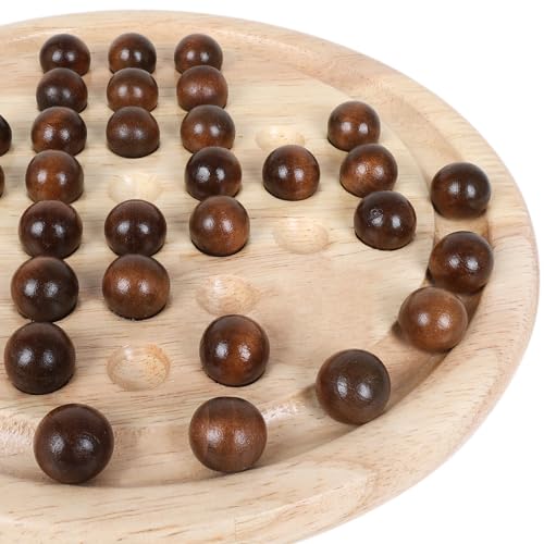 Image of Gothink Solid Wood Solitaire Game, Classic Handcrafted 9'' Wooden Solitaire Board, 33 Smooth Wooden Balls, Single Strategic Mind Game for Kids and Adults