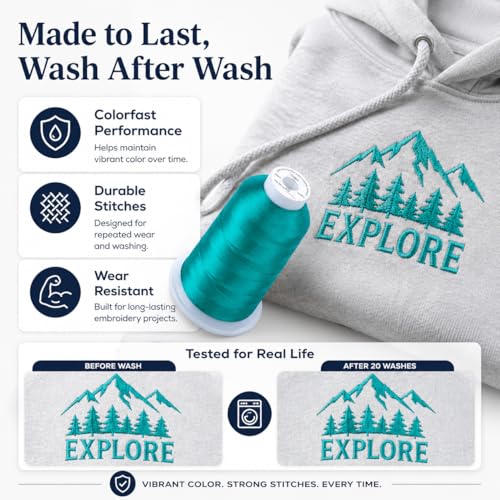 Image of Simthread 5000M 40WT Polyester Embroidery Thread, Teal Green 534 | 5000M 40WT polyester thread feeds smoothly for machine embroidery, monograms, logos, patches and quilting.