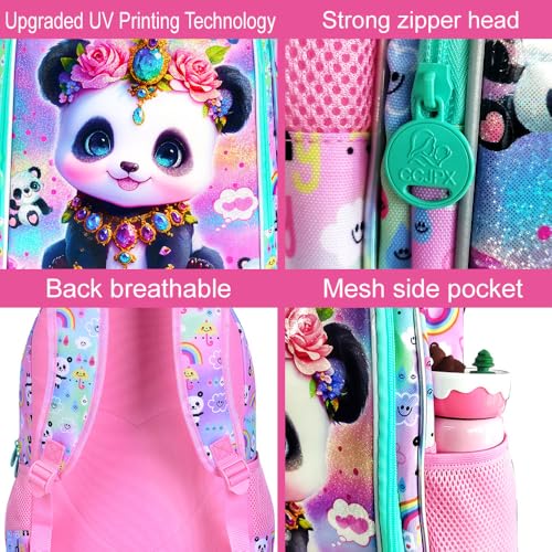 Image of 3Pcs Girls Backpack, 16 inch Kids Bookbag with Lunch Box,Panda School Backpacks for Elementary Preschool Kindergarten (Pink)
