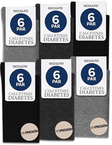 Occulto Calcetines Diabeticos para Hombre & Mujer 6 Pares (Modelo: Oliver) Mezcla Gris 39-42