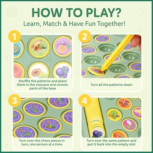 Image of Toy Imagine Animal Memory Flip Chess Game | Montessori Matching Board Games with Animal & Fruit Tokens | Educational Brain Teaser Development Activities for Kids & Families, Multicolor